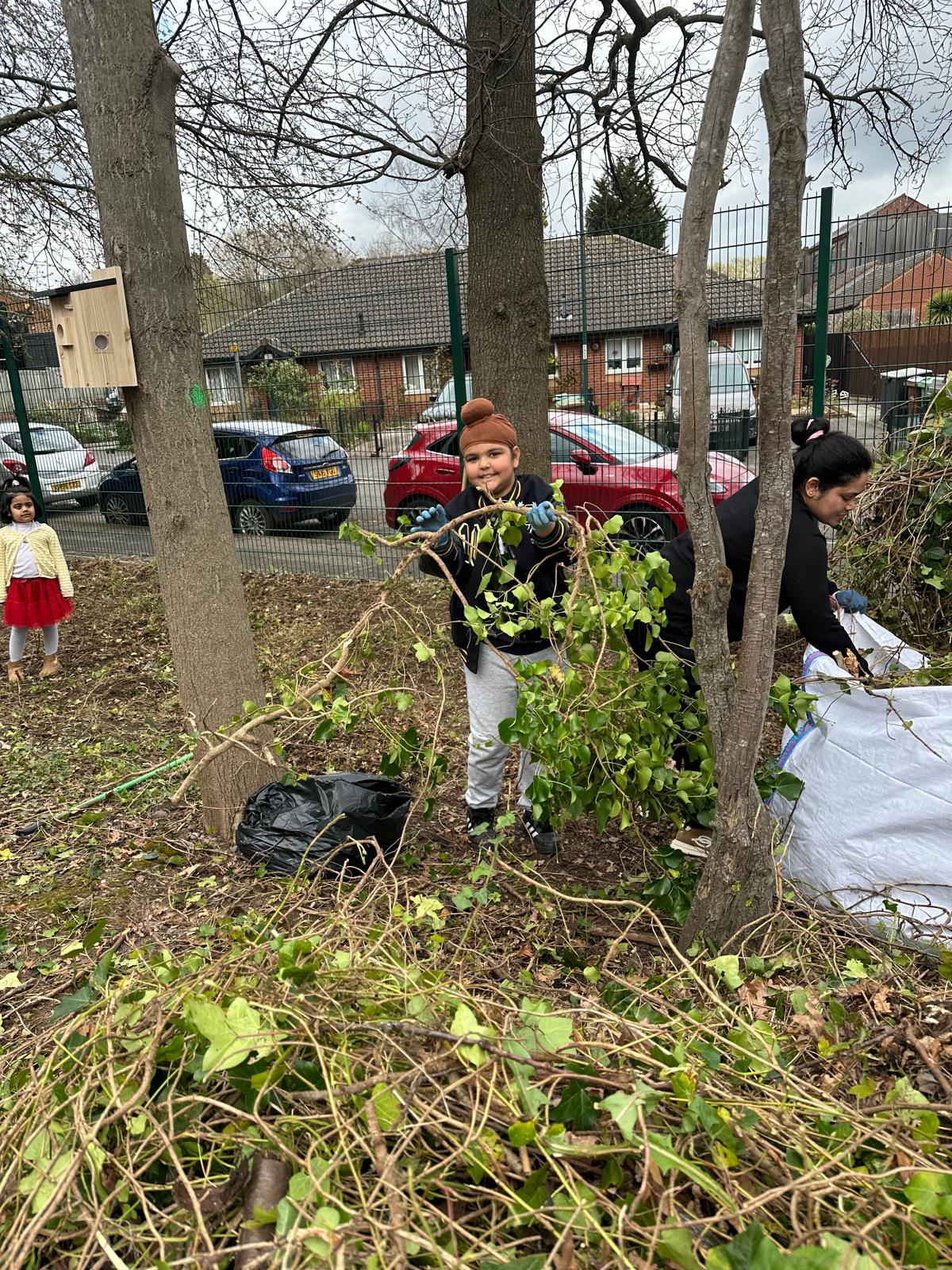 Huntingdon Allotment pupil clearing plants
